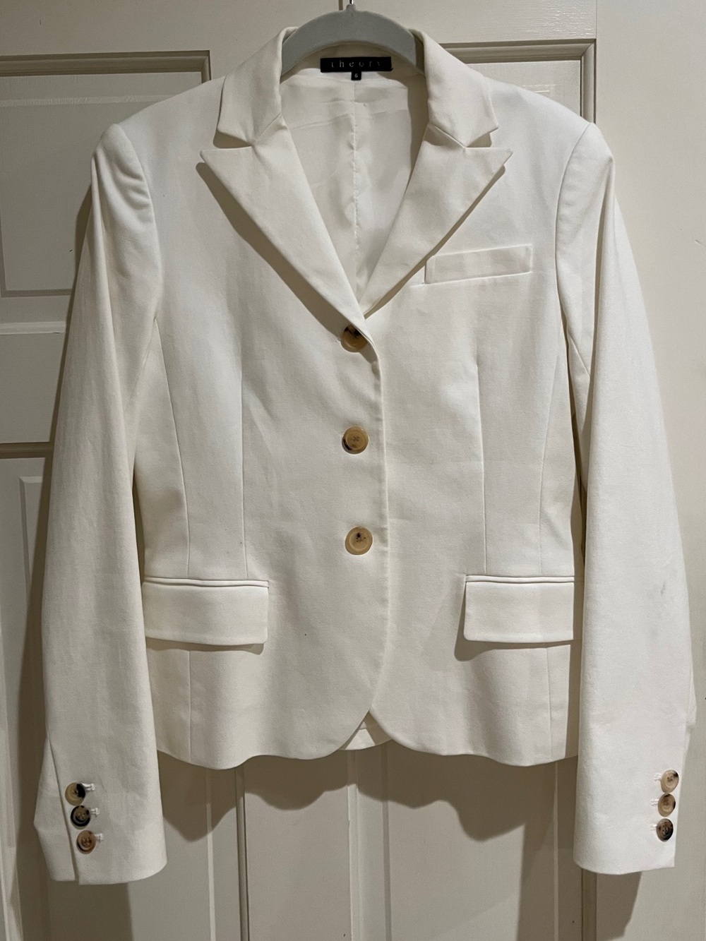 Theory Cream Single-Breasted Notch Lapel Blazer Size 6